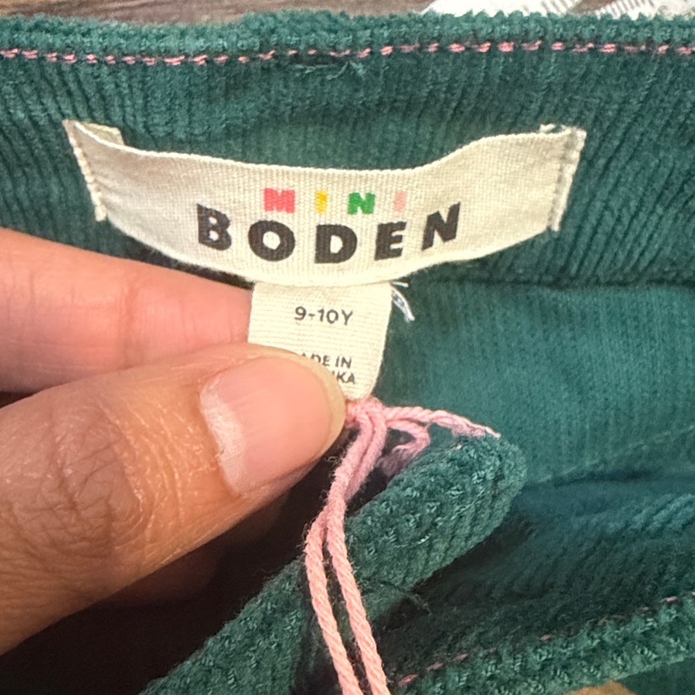 Mini Boden Green Corduroy Kick Flare Pants with Embroidered Flowers Easter - Picture 5 of 6